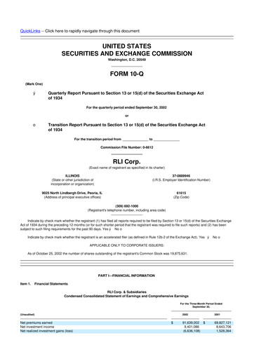 Thumbnail RLI Corp.
 10-Q Quarterly Report FY 