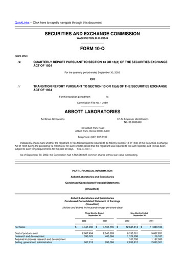 Thumbnail Abbott Laboratories 10-Q Quarterly Report FY 