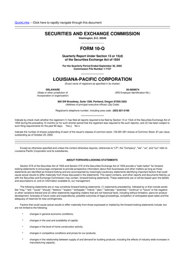 Miniature Louisiana-Pacific
 10-Q Rapport trimestriel  