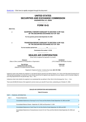 Thumbnail Sealed Air
 10-Q Quarterly Report FY 