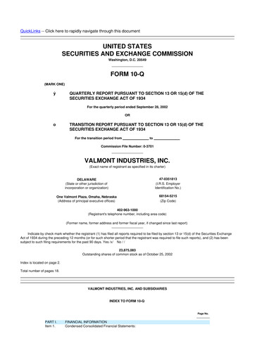 Thumbnail Valmont Industries
 10-Q Quarterly Report FY 