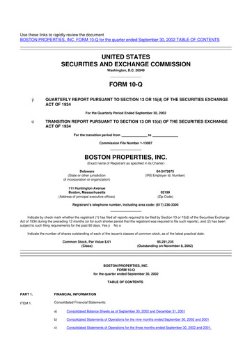 Thumbnail BXP, Inc.
 10-Q Quarterly Report FY 