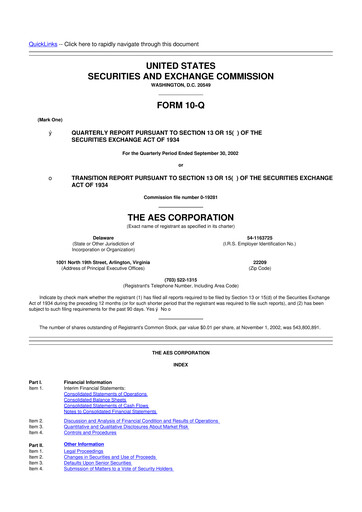 Miniature AES 10-Q Rapport trimestriel  