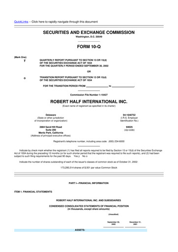 Miniature Robert Half 10-Q Rapport trimestriel  