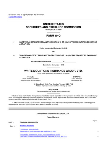 Miniature White Mountains Insurance Group 10-Q Rapport trimestriel  