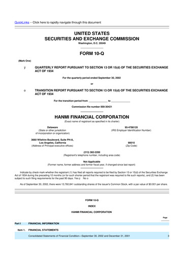 Thumbnail Hanmi Financial 10-Q Quarterly Report FY 