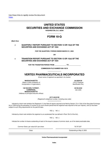 Thumbnail Vertex Pharmaceuticals 10-Q Quarterly Report FY 