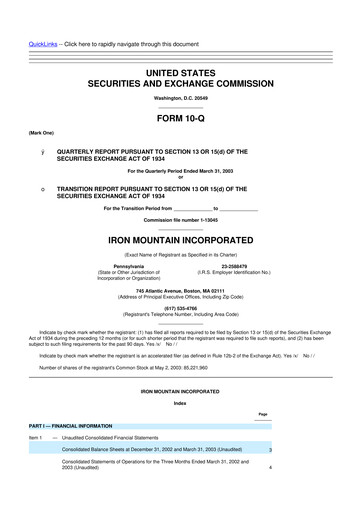 Thumbnail Iron Mountain 10-Q Quarterly Report FY 