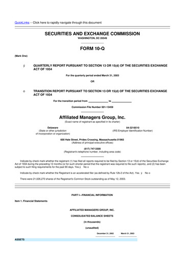 Miniature Affiliated Managers Group 10-Q Rapport trimestriel  