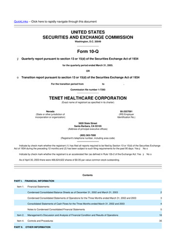 Thumbnail Tenet Healthcare 10-Q Quarterly Report FY 