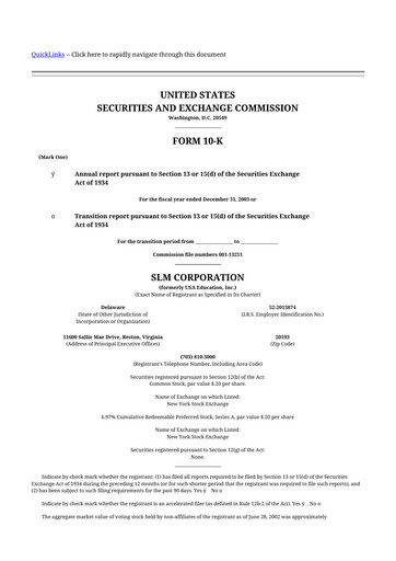 Miniature SLM Corporation (Sallie Mae) 10-K Rapport annuel 