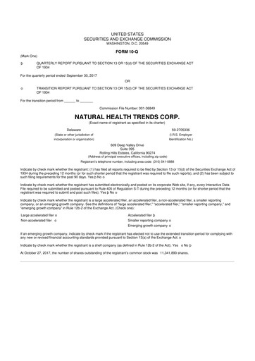 Thumbnail Natural Health Trends 10-Q Quarterly Report FY2017 