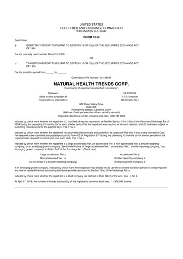 Thumbnail Natural Health Trends 10-Q Quarterly Report FY2018 