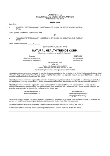 Thumbnail Natural Health Trends 10-Q Quarterly Report FY2018 