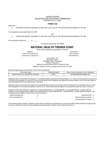 Thumbnail Natural Health Trends 10-Q Quarterly Report FY2020 