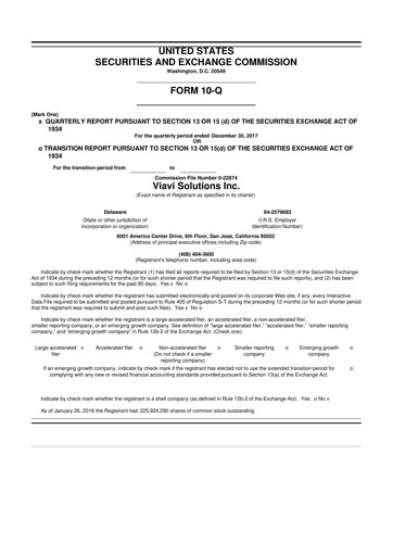 Thumbnail VIAVI Solutions
 10-Q Quarterly Report FY2018 