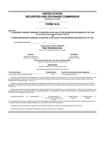 Thumbnail VIAVI Solutions
 10-Q Quarterly Report FY2020 