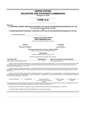 Thumbnail VIAVI Solutions
 10-Q Quarterly Report FY2020 