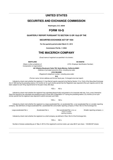 Thumbnail Macerich 10-Q Quarterly Report FY2014 