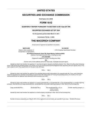 Thumbnail Macerich 10-Q Quarterly Report FY2015 