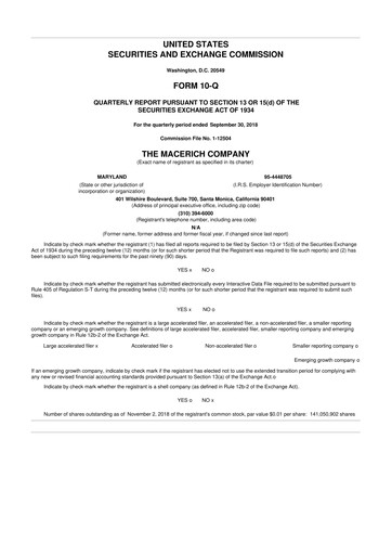 Thumbnail Macerich 10-Q Quarterly Report FY2018 