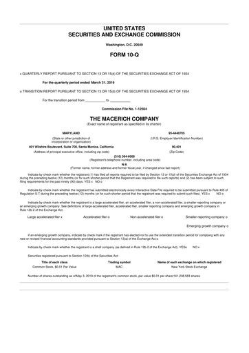 Thumbnail Macerich 10-Q Quarterly Report FY2019 