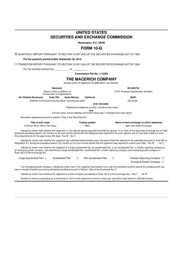 Thumbnail Macerich 10-Q Quarterly Report FY2019 
