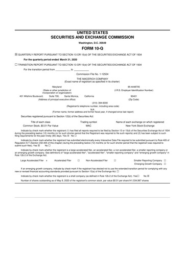 Thumbnail Macerich 10-Q Quarterly Report FY2019 