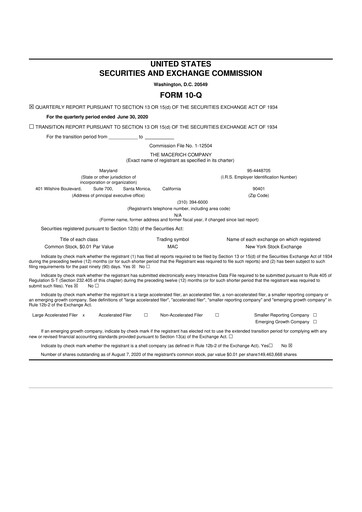 Thumbnail Macerich 10-Q Quarterly Report FY2020 