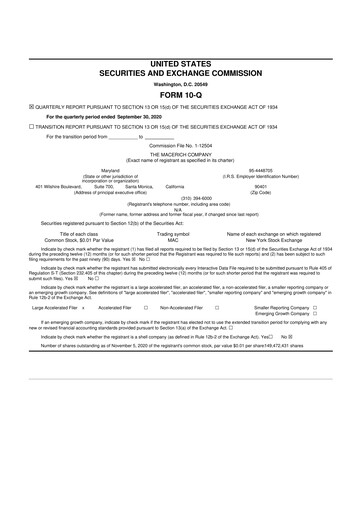 Thumbnail Macerich 10-Q Quarterly Report FY2020 