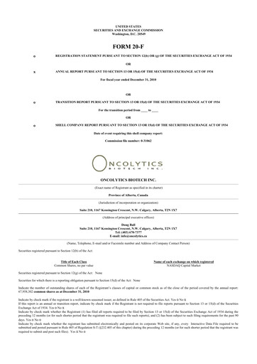 Thumbnail Oncolytics Biotech
 20-F Annual Report 