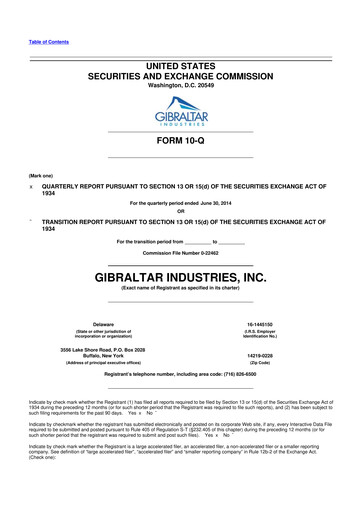 Thumbnail Gibraltar Industries
 10-Q Quarterly Report FY2014 