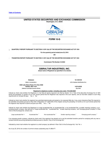 Thumbnail Gibraltar Industries
 10-Q Quarterly Report FY2018 