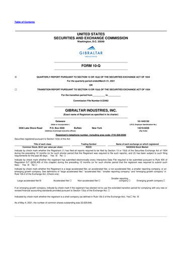 Thumbnail Gibraltar Industries
 10-Q Quarterly Report FY2021 