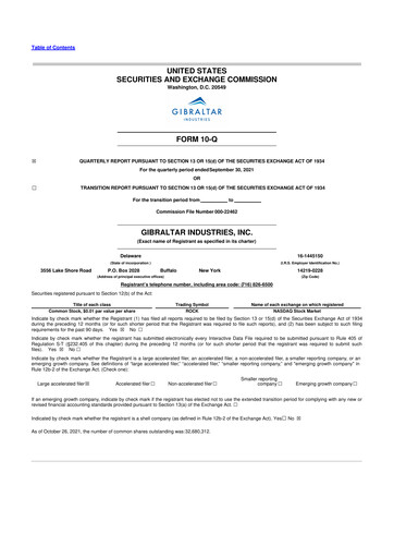 Thumbnail Gibraltar Industries
 10-Q Quarterly Report FY2021 