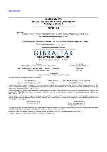 Thumbnail Gibraltar Industries
 10-Q Quarterly Report FY2023 