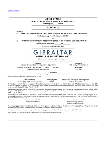 Thumbnail Gibraltar Industries
 10-Q Quarterly Report FY2025 