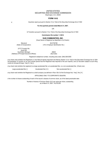 Miniature Sun Communities
 10-Q Rapport trimestriel  
