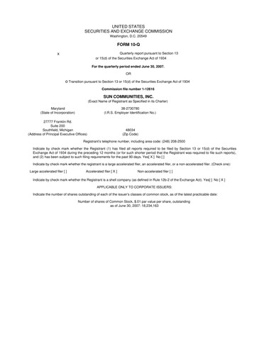 Miniature Sun Communities
 10-Q Rapport trimestriel  