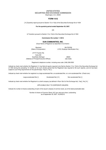 Miniature Sun Communities
 10-Q Rapport trimestriel  