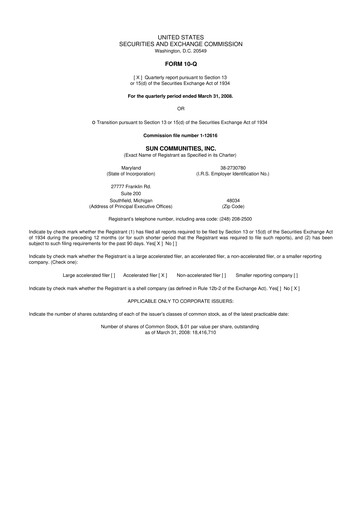 Miniature Sun Communities
 10-Q Rapport trimestriel  
