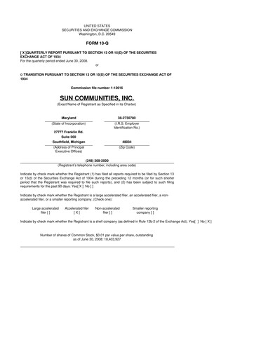 Miniature Sun Communities
 10-Q Rapport trimestriel  