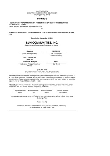 Miniature Sun Communities
 10-Q Rapport trimestriel  