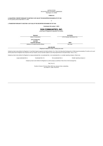 Miniature Sun Communities
 10-Q Rapport trimestriel  