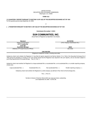 Miniature Sun Communities
 10-Q Rapport trimestriel  