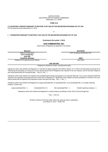 Miniature Sun Communities
 10-Q Rapport trimestriel  