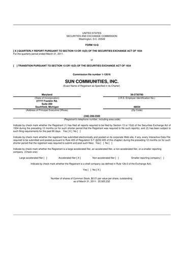Miniature Sun Communities
 10-Q Rapport trimestriel  