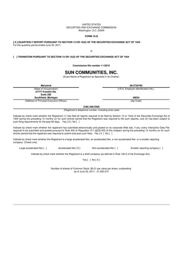Miniature Sun Communities
 10-Q Rapport trimestriel  