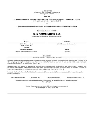 Miniature Sun Communities
 10-Q Rapport trimestriel  