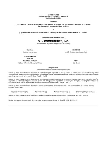 Miniature Sun Communities
 10-Q Rapport trimestriel 2014 